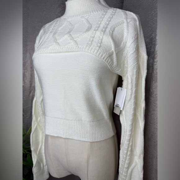 NWT BP. Nordstrom Cowl Neck Cable Knit Crop Sweater Set Ivory Sz Small - Picture 3 of 13